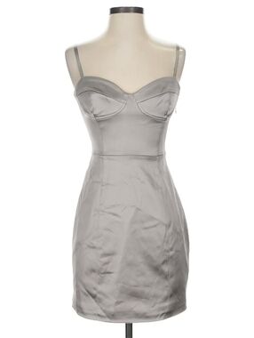 Aritzia TEN Heartbeat Satin Mini Dress in Ashen (Light Gray), 4